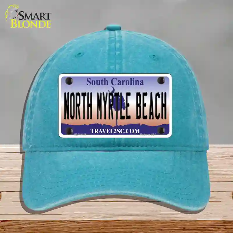 North Myrtle Beach South Carolina Novelty License Plate Hat Unconstructed Cotton / Lake Blue