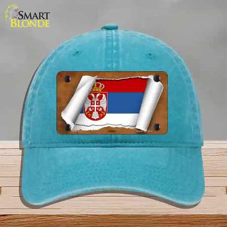 Serbia/Eagle Flag Scroll Novelty License Plate Hat Unconstructed Cotton / Lake Blue