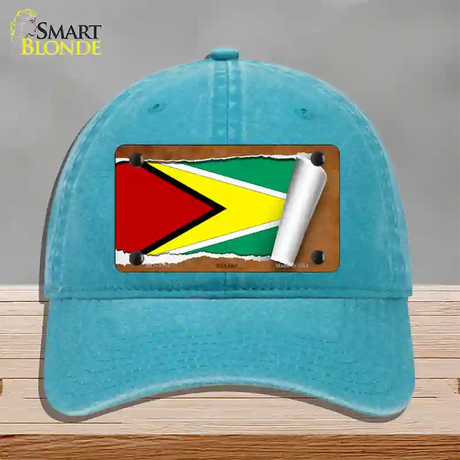 Guyana Flag Scroll Novelty License Plate Hat Unconstructed Cotton / Lake Blue