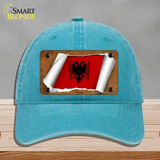 Albania Flag Scroll Novelty License Plate Hat Unconstructed Cotton / Lake Blue