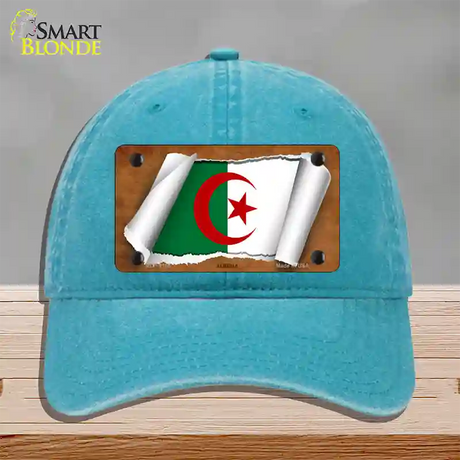 Algeria Flag Scroll Novelty License Plate Hat Unconstructed Cotton / Lake Blue