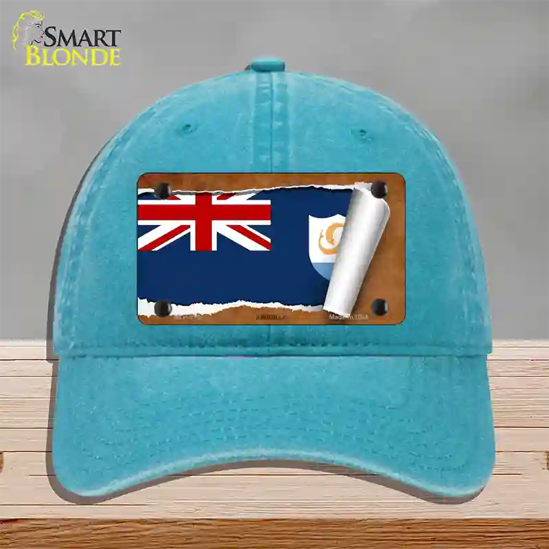 Anguilla Flag Scroll Novelty License Plate Hat Unconstructed Cotton / Lake Blue