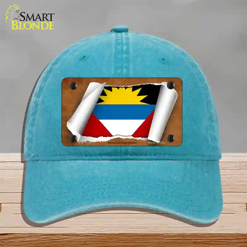 Antigua & Barbuda Flag Scroll Novelty License Plate Hat Unconstructed Cotton / Lake Blue