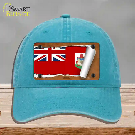 Bermuda Flag Scroll Novelty License Plate Hat Unconstructed Cotton / Lake Blue