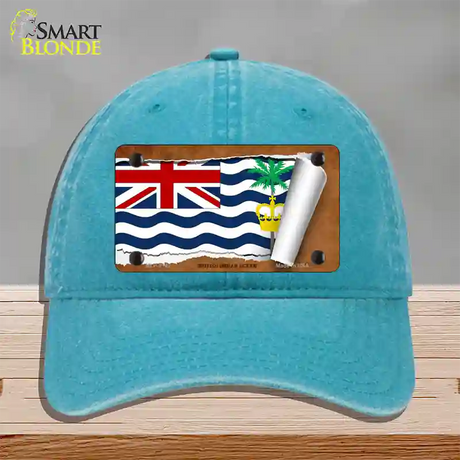 British Indian Ocean Flag Scroll Novelty License Plate Hat Unconstructed Cotton / Lake Blue