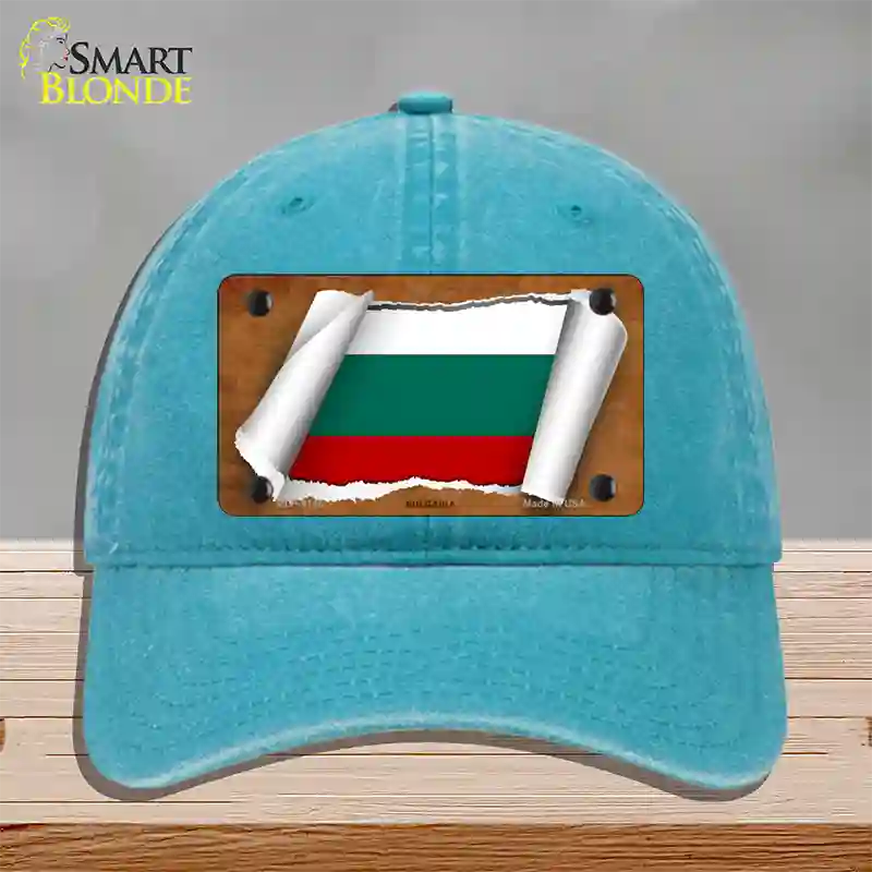 Bulgaria Flag Scroll Novelty License Plate Hat Unconstructed Cotton / Lake Blue