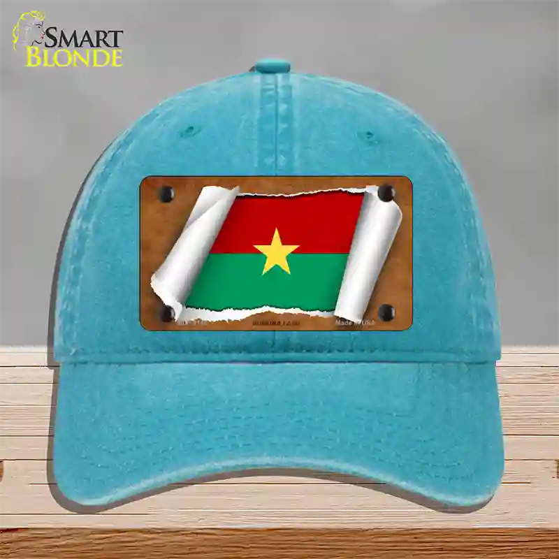 Burkina Faso Flag Scroll Novelty License Plate Hat Unconstructed Cotton / Lake Blue