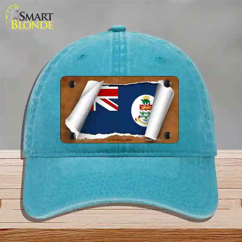 Cayman Islands Flag Scroll Novelty License Plate Hat Unconstructed Cotton / Lake Blue