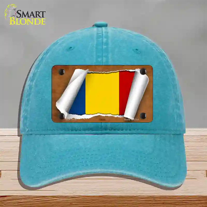 Chad Flag Scroll Novelty License Plate Hat Unconstructed Cotton / Lake Blue