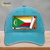 Comoros Flag Scroll Novelty License Plate Hat Unconstructed Cotton / Lake Blue