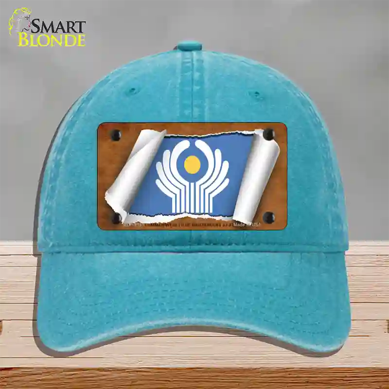 Commonwealth of Independent States Flag Scroll Novelty License Plate Hat Unconstructed Cotton / Lake Blue