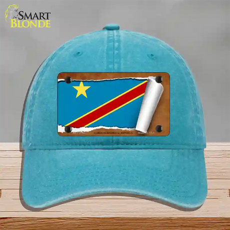 Congo Democratic Republic Flag Scroll Novelty License Plate Hat Unconstructed Cotton / Lake Blue