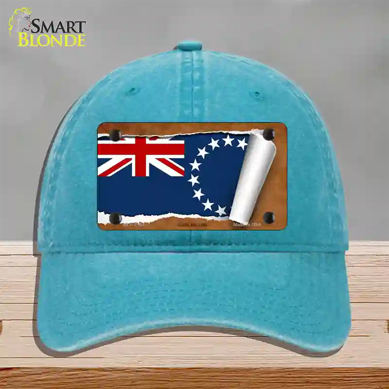 Cook Island Flag Scroll Novelty License Plate Hat Unconstructed Cotton / Lake Blue