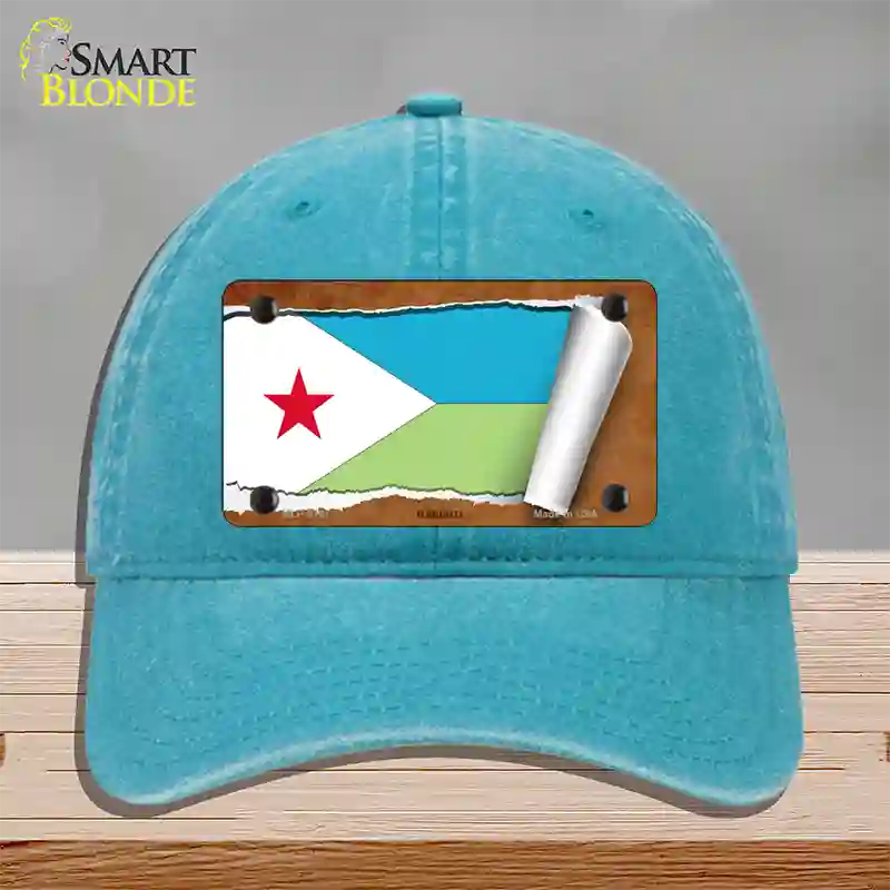 Djibouti Flag Scroll Novelty License Plate Hat Unconstructed Cotton / Lake Blue