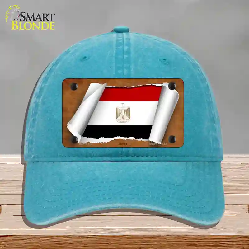 Egypt Flag Scroll Novelty License Plate Hat Unconstructed Cotton / Lake Blue