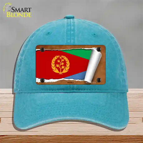 Eritrea Flag Scroll Novelty License Plate Hat Unconstructed Cotton / Lake Blue