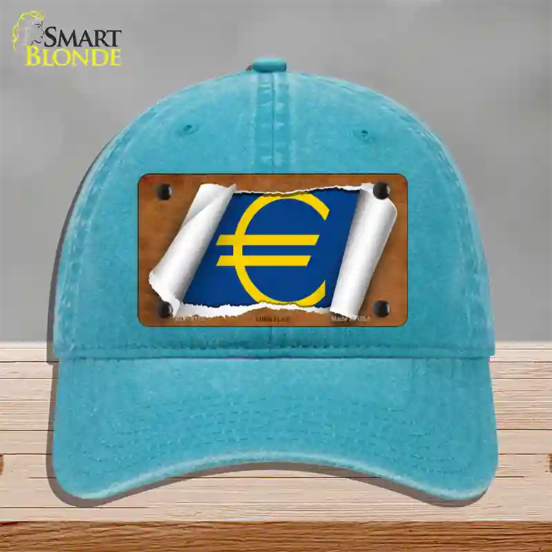 Euro Flag Scroll Novelty License Plate Hat Unconstructed Cotton / Lake Blue