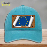 European Union Flag Scroll Novelty License Plate Hat Unconstructed Cotton / Lake Blue