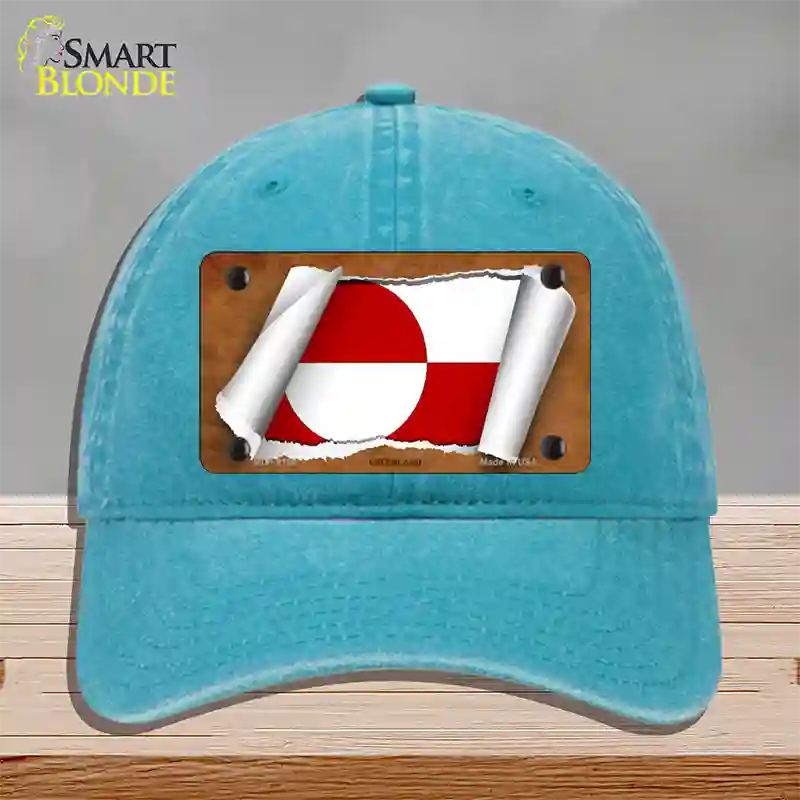 Greenland Flag Scroll Novelty License Plate Hat Unconstructed Cotton / Lake Blue