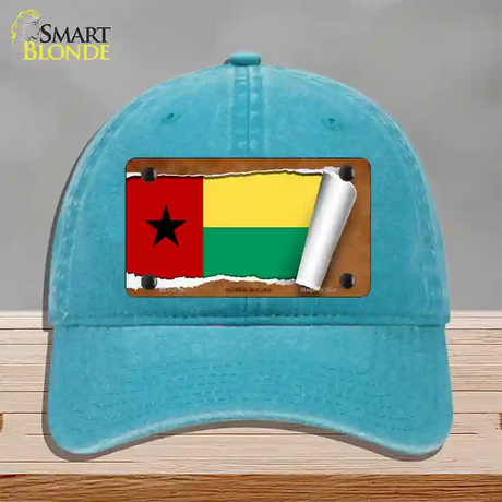 Guinea-Bissau Flag Scroll Novelty License Plate Hat Unconstructed Cotton / Lake Blue