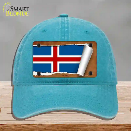 Iceland Flag Scroll Novelty License Plate Hat Unconstructed Cotton / Lake Blue