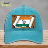 India Flag Scroll Novelty License Plate Hat Unconstructed Cotton / Lake Blue