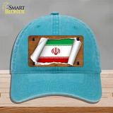 Iran Flag Scroll Novelty License Plate Hat Unconstructed Cotton / Lake Blue