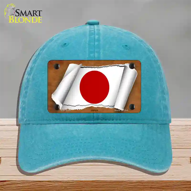 Japan Flag Scroll Novelty License Plate Hat Unconstructed Cotton / Lake Blue