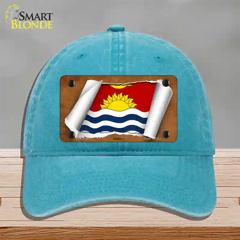 Kiribati Flag Scroll Novelty License Plate Hat Unconstructed Cotton / Lake Blue