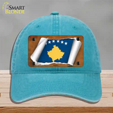 Kosovo Flag Scroll Novelty License Plate Hat Unconstructed Cotton / Lake Blue