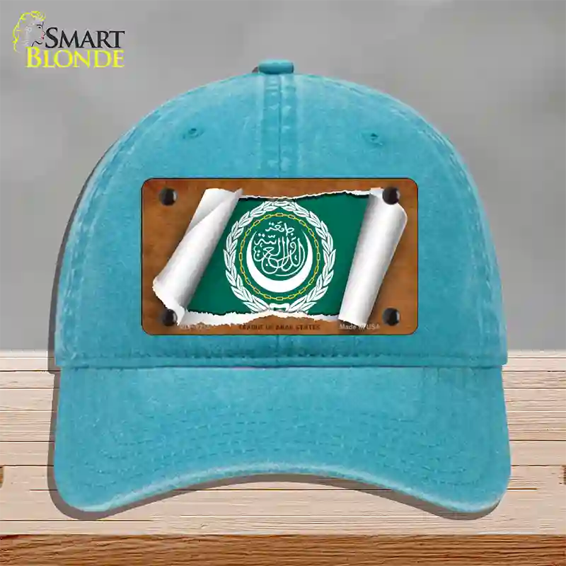 League of Arab States Flag Scroll Novelty License Plate Hat Unconstructed Cotton / Lake Blue