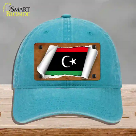 Libya Flag Scroll Novelty License Plate Hat Unconstructed Cotton / Lake Blue