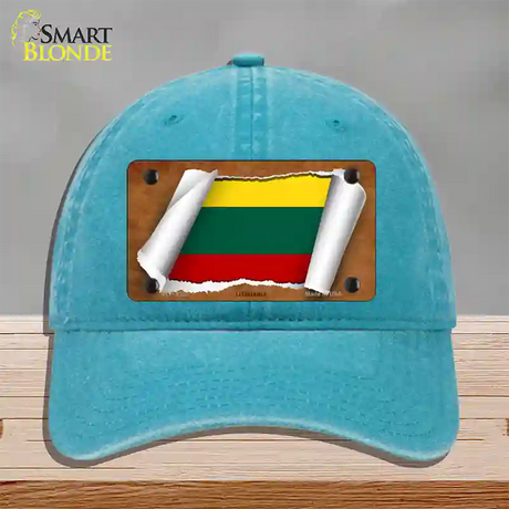 Lithuania Flag Scroll Novelty License Plate Hat Unconstructed Cotton / Lake Blue