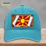 Macedonia Flag Scroll Novelty License Plate Hat Unconstructed Cotton / Lake Blue