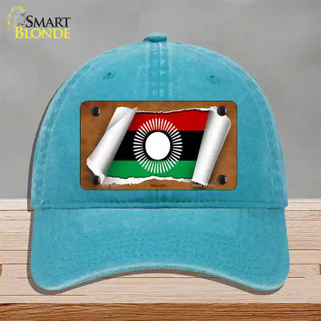 Malawi Flag Scroll Novelty License Plate Hat Unconstructed Cotton / Lake Blue