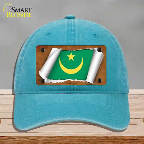 Mauritania Flag Scroll Novelty License Plate Hat Unconstructed Cotton / Lake Blue