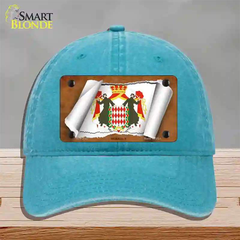 Monaco-S Flag Scroll Novelty License Plate Hat Unconstructed Cotton / Lake Blue