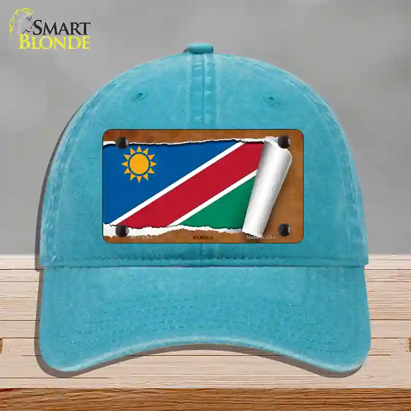 Namibia Flag Scroll Novelty License Plate Hat Unconstructed Cotton / Lake Blue