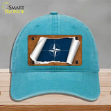 Nato Flag Scroll Novelty License Plate Hat Unconstructed Cotton / Lake Blue