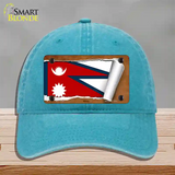 Nepal Flag Scroll Novelty License Plate Hat Unconstructed Cotton / Lake Blue