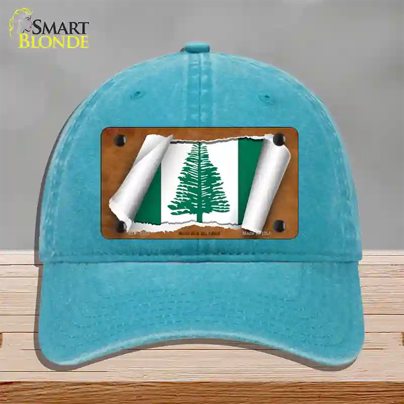 Norfolk Islands Flag Scroll Novelty License Plate Hat Unconstructed Cotton / Lake Blue