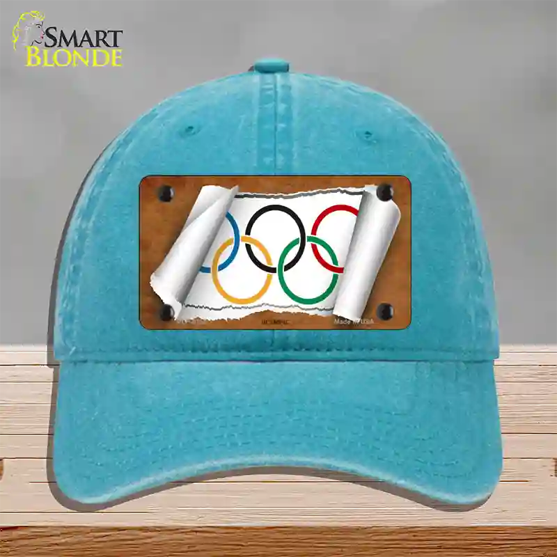 Olympic Flag Scroll Novelty License Plate Hat Unconstructed Cotton / Lake Blue