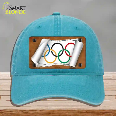 Olympic Flag Scroll Novelty License Plate Hat Unconstructed Cotton / Lake Blue