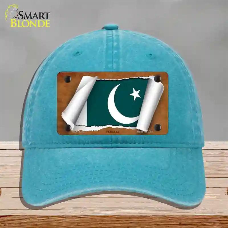 Pakistan Flag Scroll Novelty License Plate Hat Unconstructed Cotton / Lake Blue