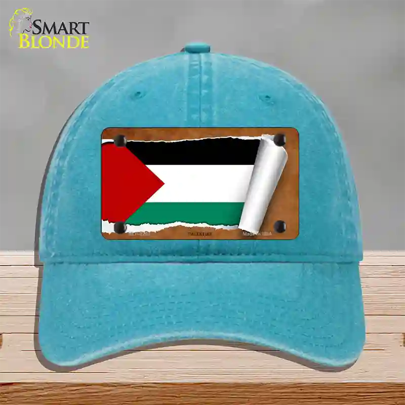 Palestine Flag Scroll Novelty License Plate Hat Unconstructed Cotton / Lake Blue