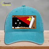 Papua New Guinea Flag Scroll Novelty License Plate Hat Unconstructed Cotton / Lake Blue