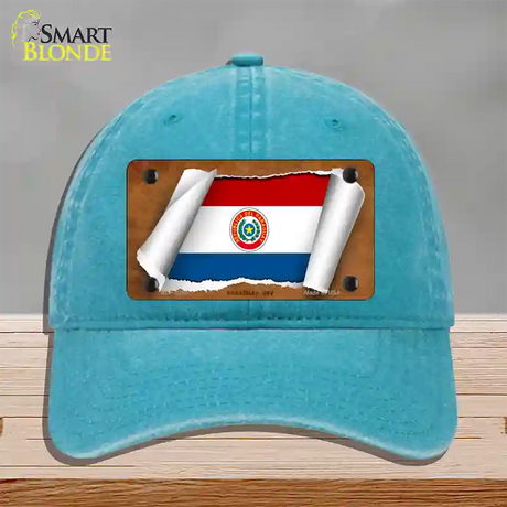 Paraguay-OBV Flag Scroll Novelty License Plate Hat Unconstructed Cotton / Lake Blue