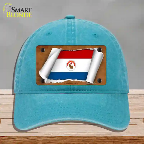 Paraguay-REV Flag Scroll Novelty License Plate Hat Unconstructed Cotton / Lake Blue