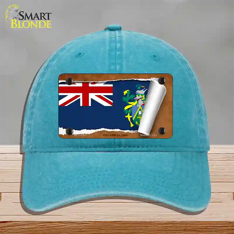 Pitcairn Islands Flag Scroll Novelty License Plate Hat Unconstructed Cotton / Lake Blue