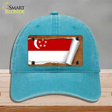 Singapore Flag Scroll Novelty License Plate Hat Unconstructed Cotton / Lake Blue